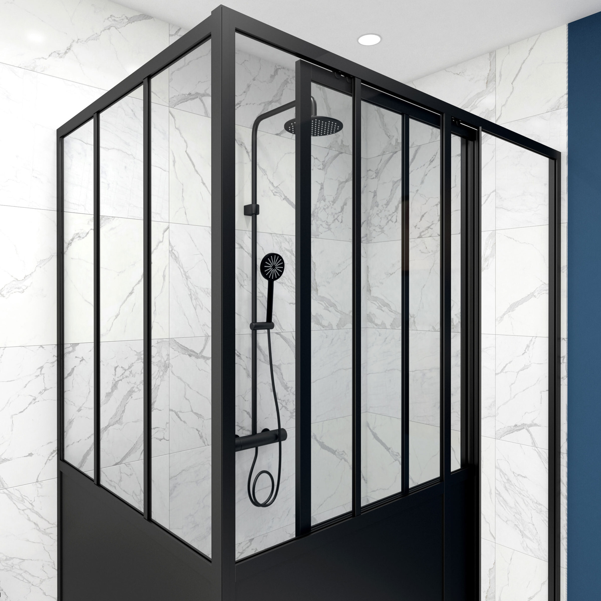 Porte de douche coulissante 120x200cm et paroi de retour 90x200cm type atelier