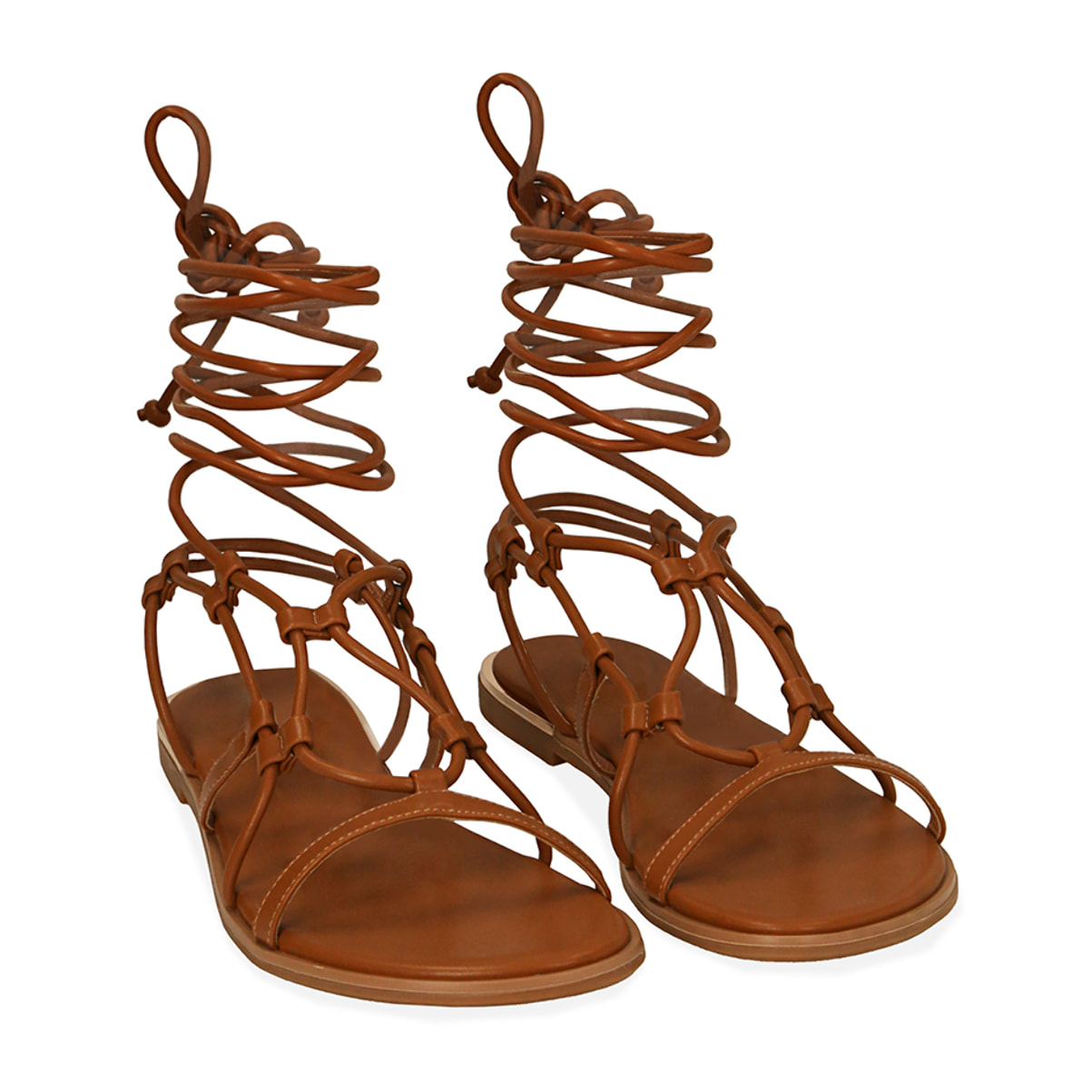 Sandali lace-up cognac multilistino