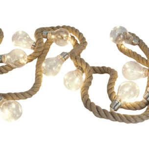 guirnalda en cuerda de yute con 30 luces led de luz calida