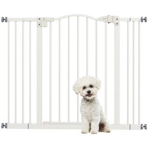 Barrera para Perros Puerta para Perros con Ancho Ajustable 74-100 cm Barrera de Seguridad para Perros con 2 Extensiones para Escaleras y Puertas Blanco