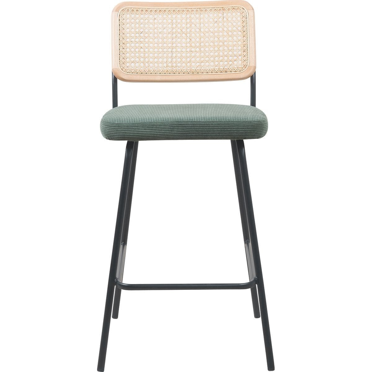 Lot de 2 chaises de bar en cannage et velours côtelé, piètement noir - MUSE