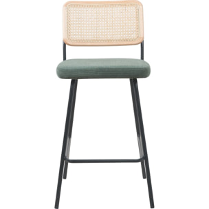 Lot de 2 chaises de bar en cannage et velours côtelé, piètement noir - MUSE