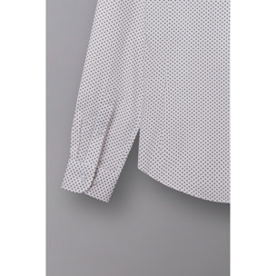 Camicia Uomo 1 Bottone Francese Slim Popeline Stampato Bianco e Grigio Medio