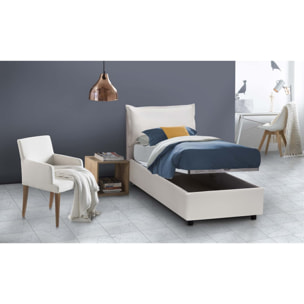 Letto singolo Erika, Letto contenitore con rivestimento in ecopelle, 100% Made in Italy, Apertura frontale, adatto per materasso Cm 90x190, Bianco