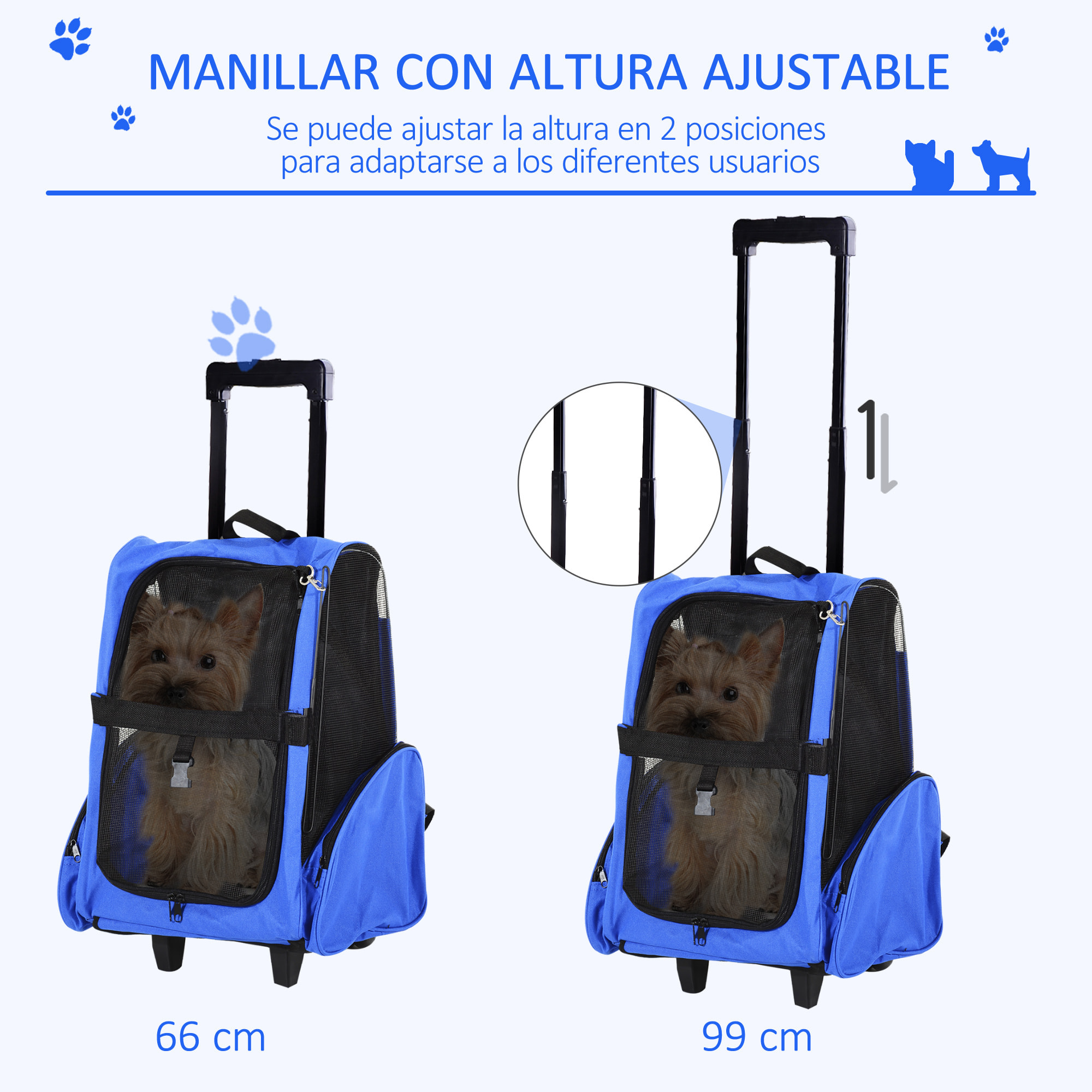 Transportin Carrito para Mascotas de Oxford 36x30x49cm Azul