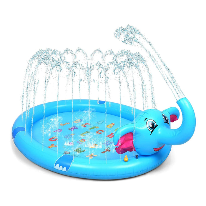 Paraspruzzi. Giocattolo gonfiabile e irrigatore d'acqua, gioco divertente per i bambini. 200 cm. Design elefante con proboscide sprinkler.