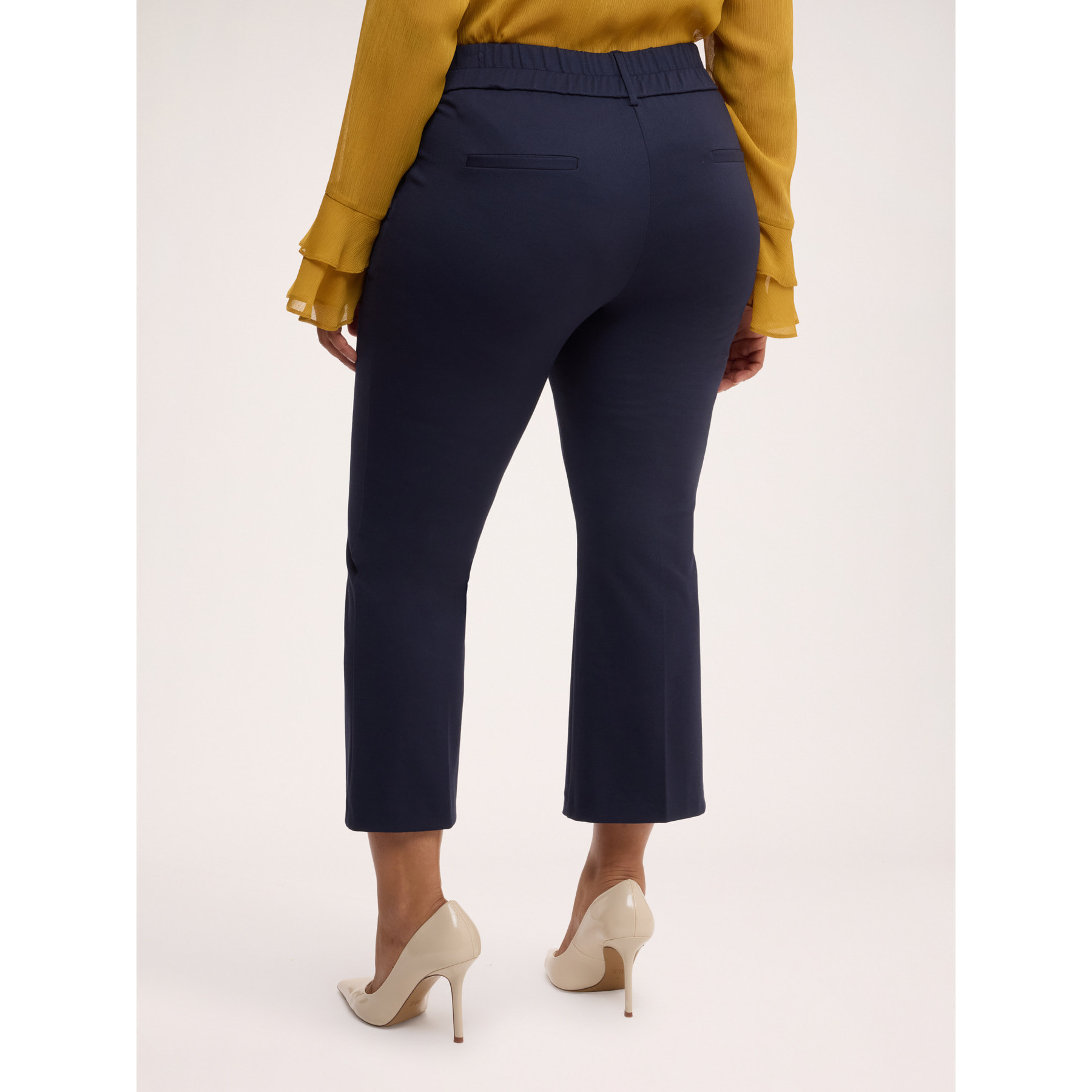 Fiorella Rubino - Pantalones Kick Flare en Punto Milano - Azul