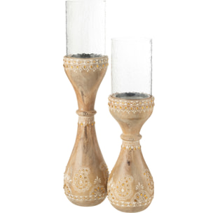J-Line chandelier Perles - bois - naturel/blanc - large