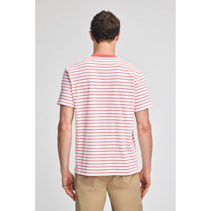 Maglietta a righe corallo e beige con monogramma ricamato