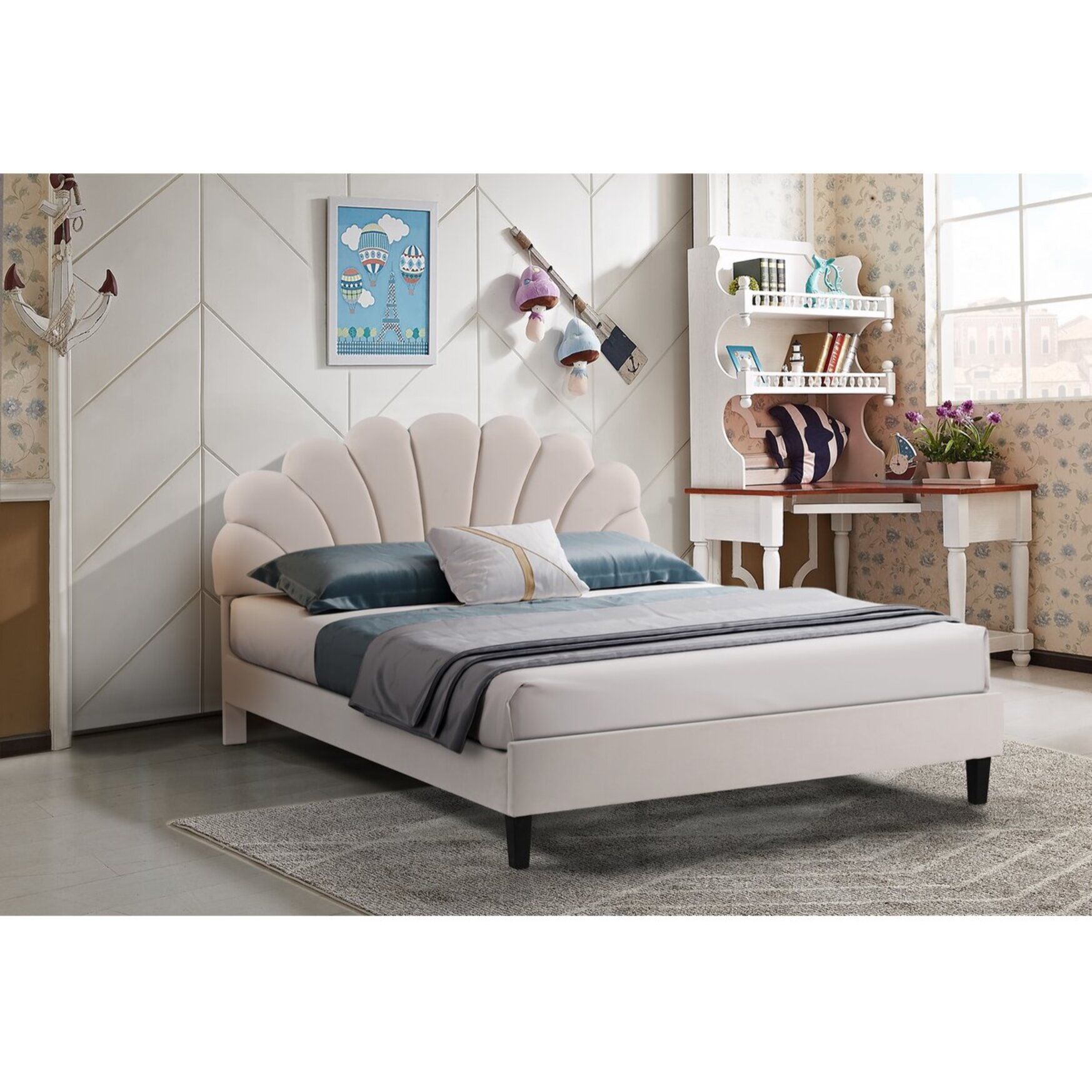 Letto in velluto "Manon" - Beige - 160 x 200 cm