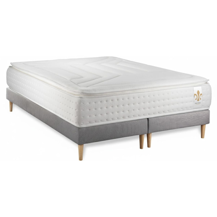 Ensemble Matelas Vingt-Quatre PLUS - 24cm - Ressorts ensachés et mémoire de forme - Confort hôtelier - Sommier Tapissier Gris