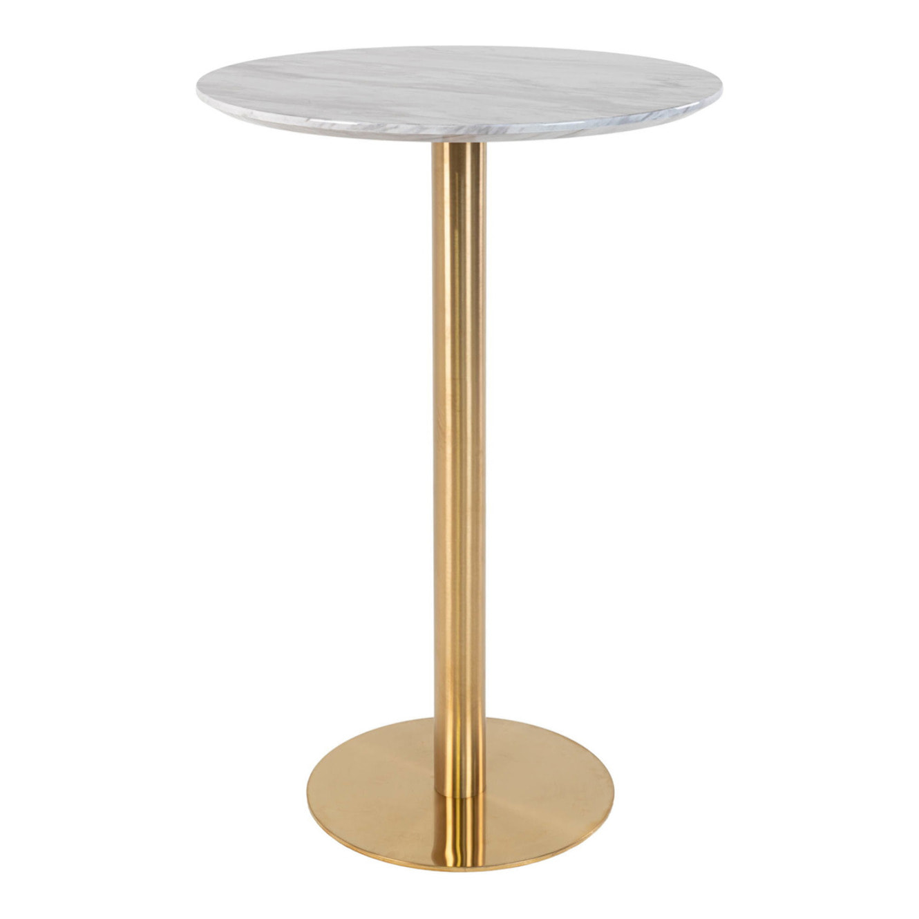 Tavolo bar Bolzano con piano effetto marmo e base ottone, ø70×105 cm