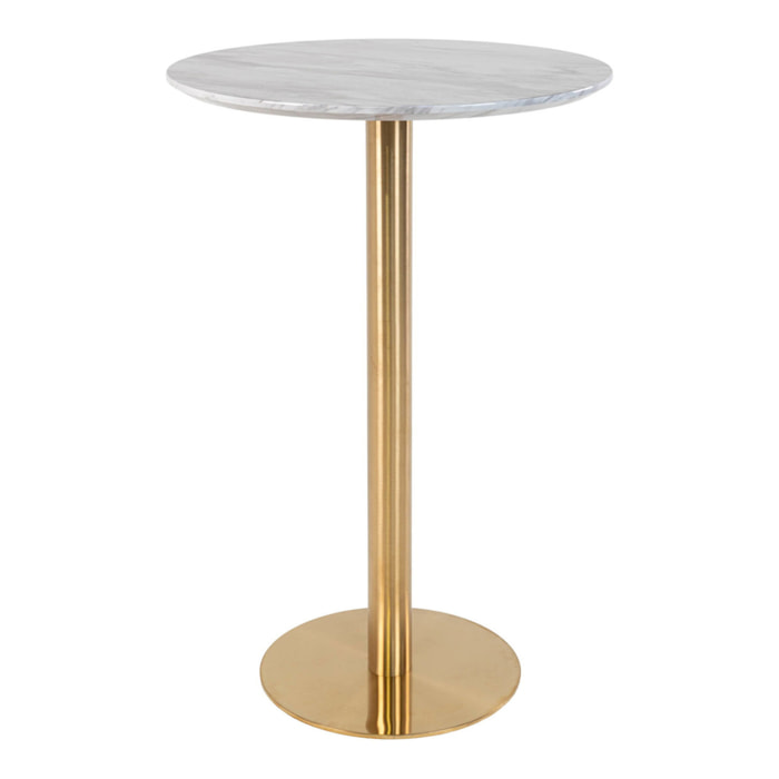 Tavolo bar Bolzano con piano effetto marmo e base ottone, ø70×105 cm