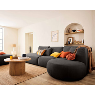 Santorini - canapé modulable d'angle droit + pouf - 5 places - en tissu texturé - Gris