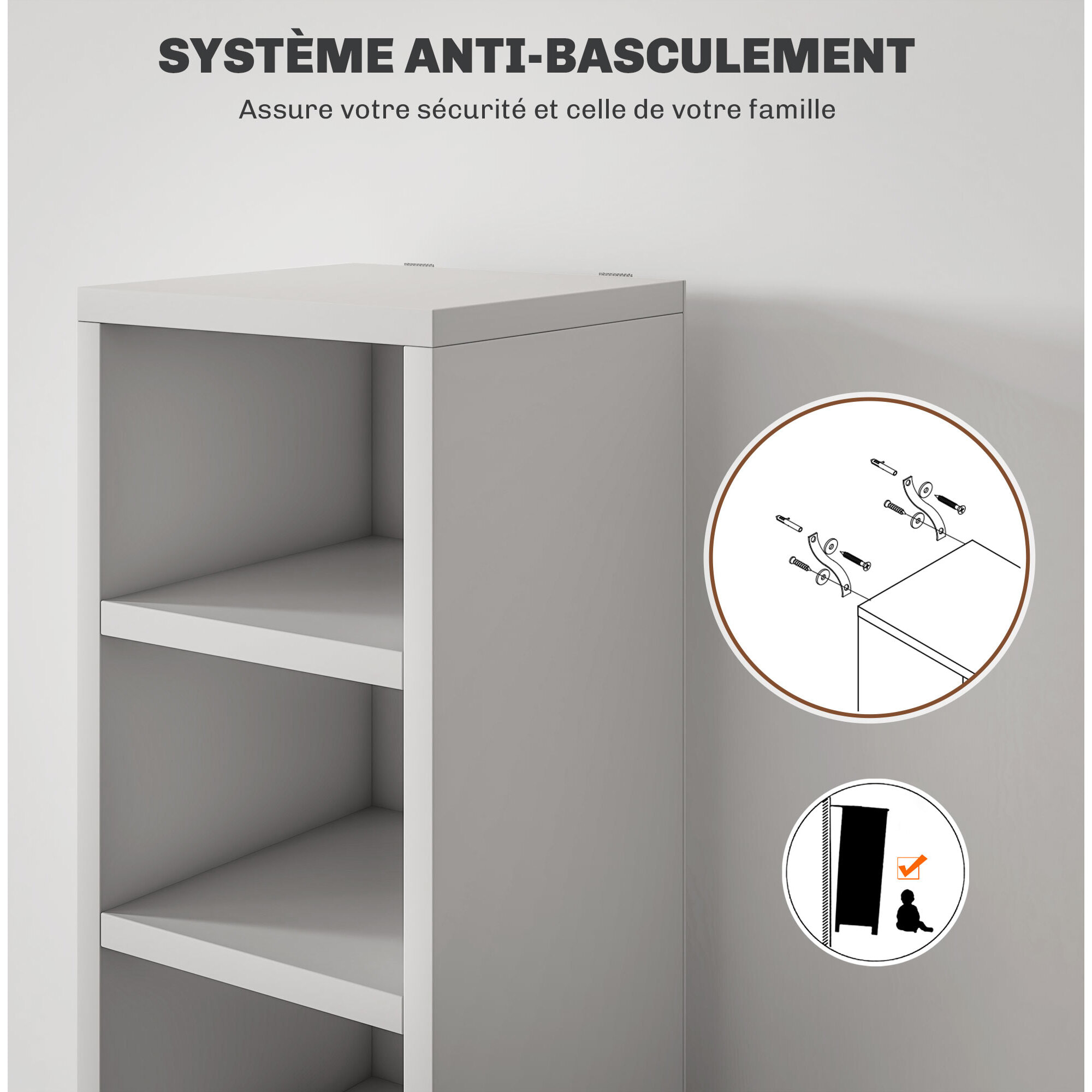 Étagère colonne armoire de rangement CD 12 compartiments 21L x 20l x 175H cm capacité max. 204 CD coloris blanc