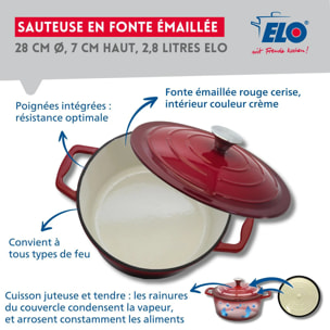 Cocotte en fonte émaillée basse 28 cm rouge cerise 3L Elo