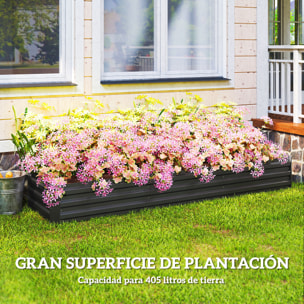Jardinera Exterior Grande Rectangular de Acero Galvanizado, Huerto Urbano para Cultivar Plantas Hierba, Macetero Grande Exterior con Base Abierta Resistente a la Intemperie 240x60x30 cm Gris