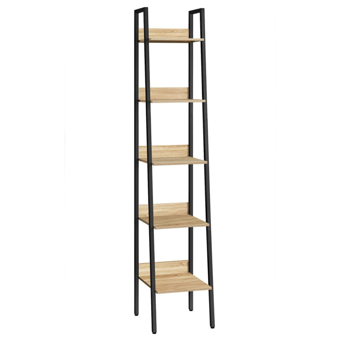 Libreria a scala industriale Sonoma con 5 ripiani in acciaio nero