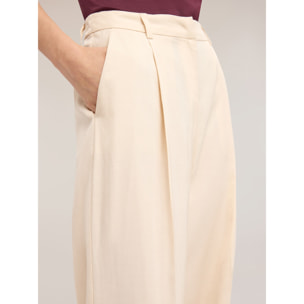 Motivi - Pantalones palazzo de mezcla de lino con pliegues - Blanco