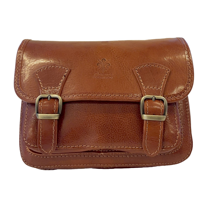 Borsa a Tracolla in Pelle da Donna, Tracolla Vintage con Doppia Fibbia e Chiusura Magnetica