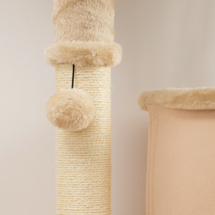 Arbre à chat design beige H.132cm bande massante griffoirs grattoirs nombreux jouets
