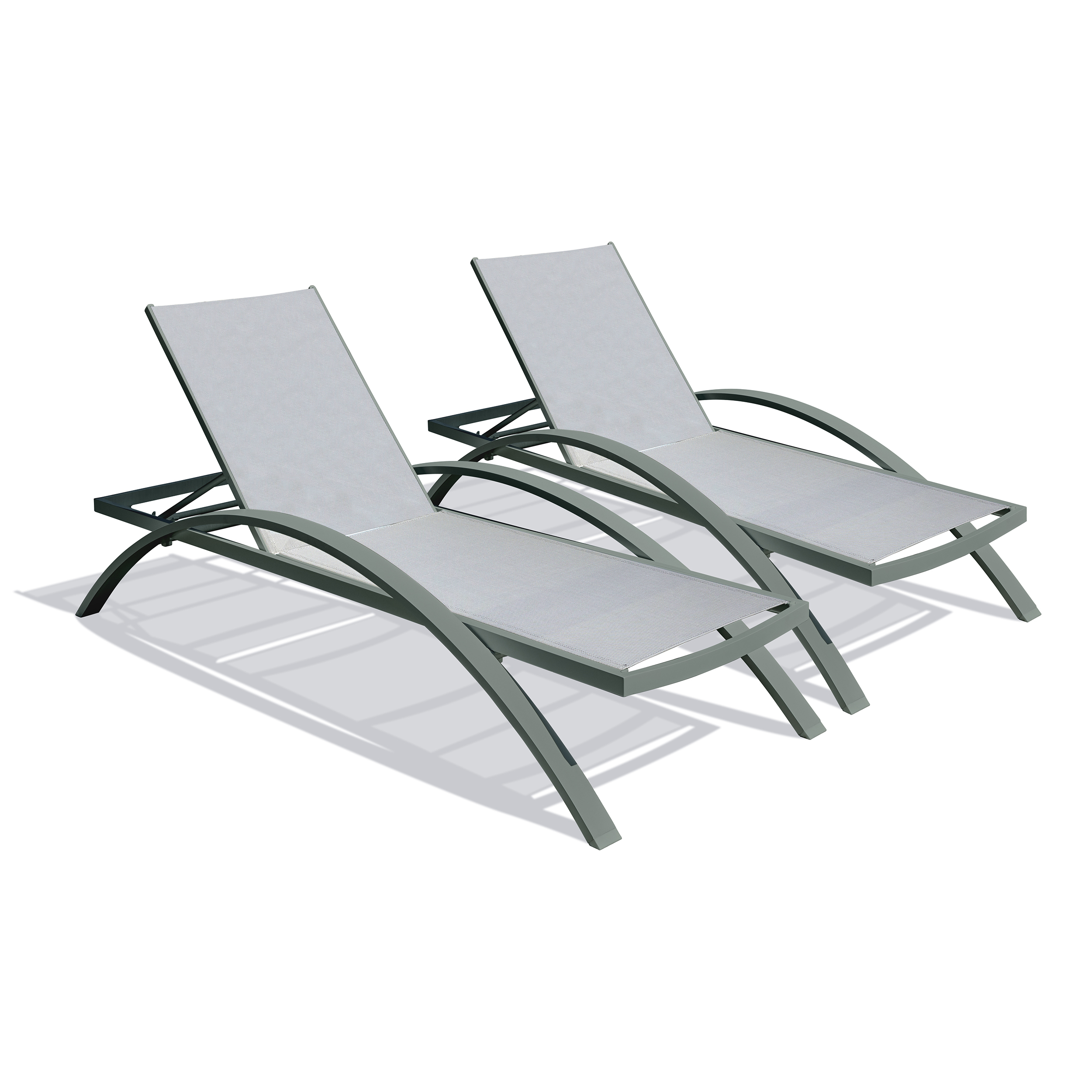 BARCELONA - Lot de 2 bains de soleil en toile plastifiée grise et aluminium kaki