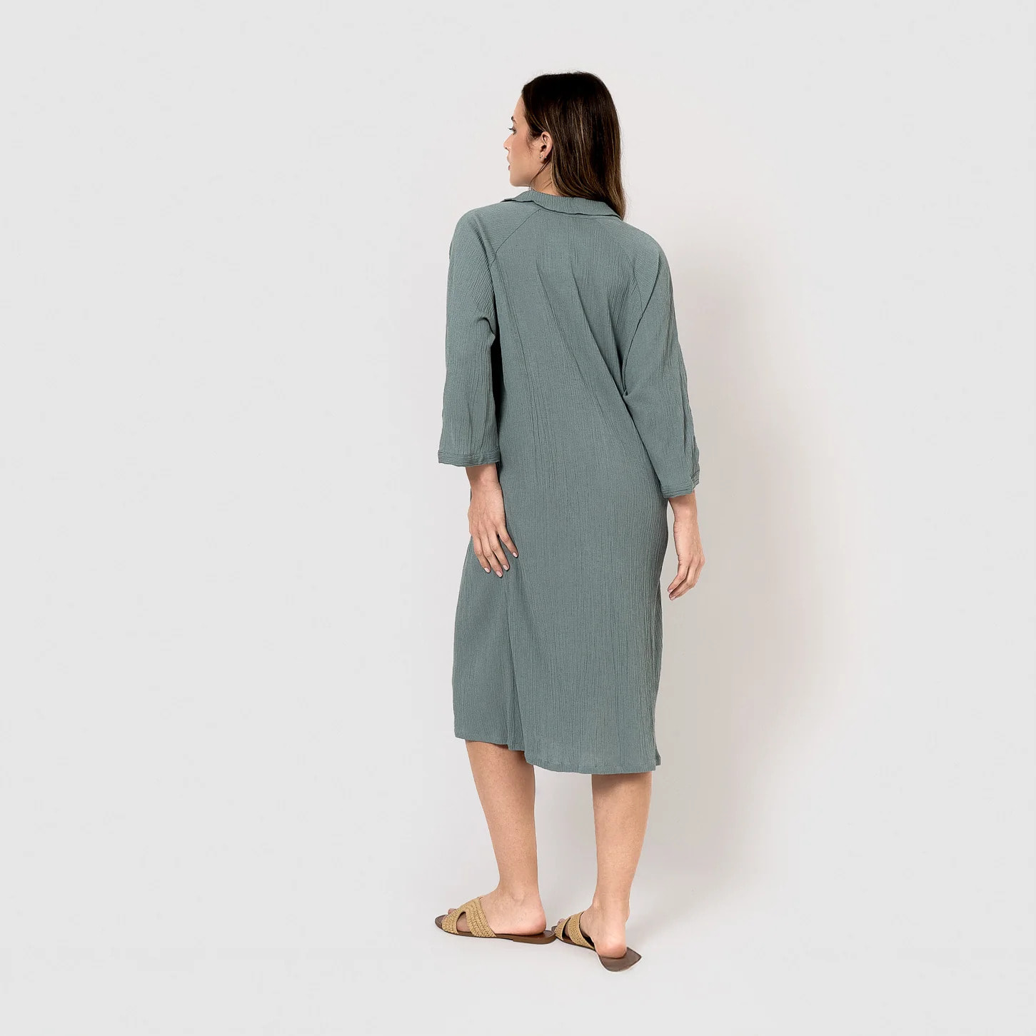 Vestido midi algodón lino verde azulado