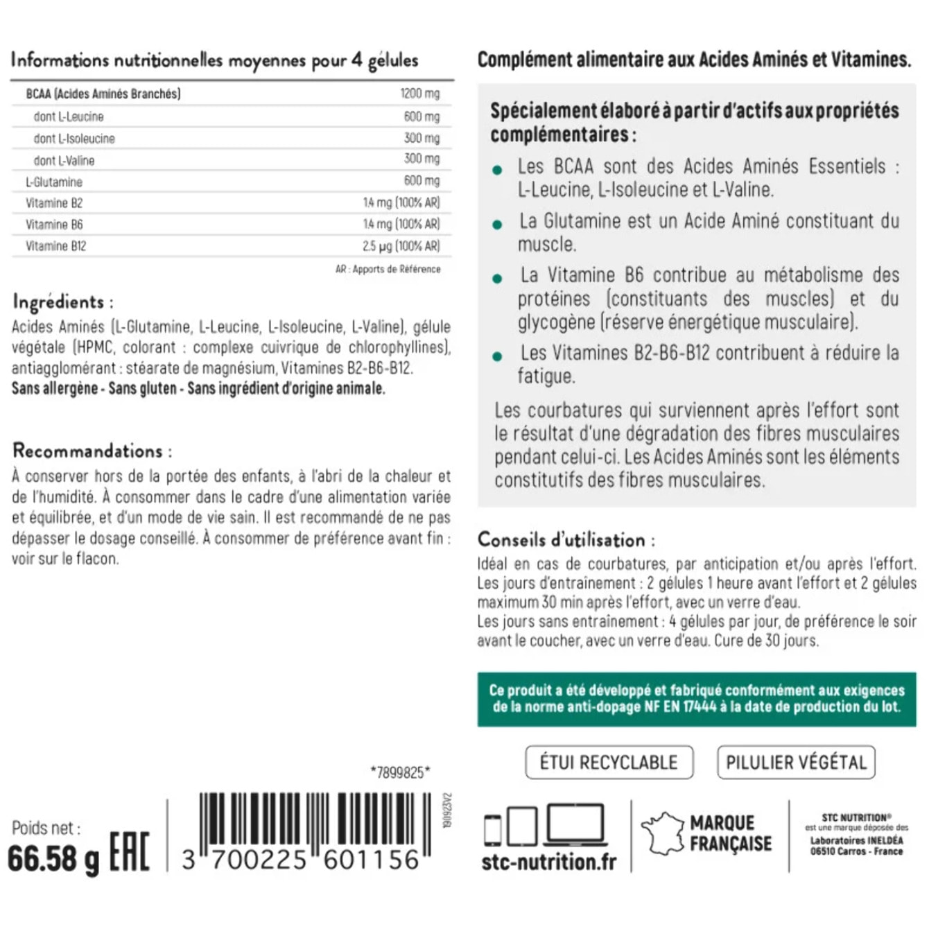 BCAA Synergy+ - Complément alimentaire riche en acides aminés branchés - Augmente la résistance à l'effort - Réduit la fatigue musculaire - Limite les courbatures - Lot de 3 produits