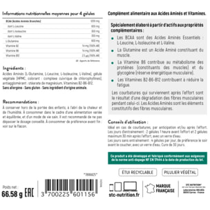 BCAA Synergy+ - Complément alimentaire riche en acides aminés branchés - Augmente la résistance à l'effort - Réduit la fatigue musculaire - Limite les courbatures - Lot de 3 produits