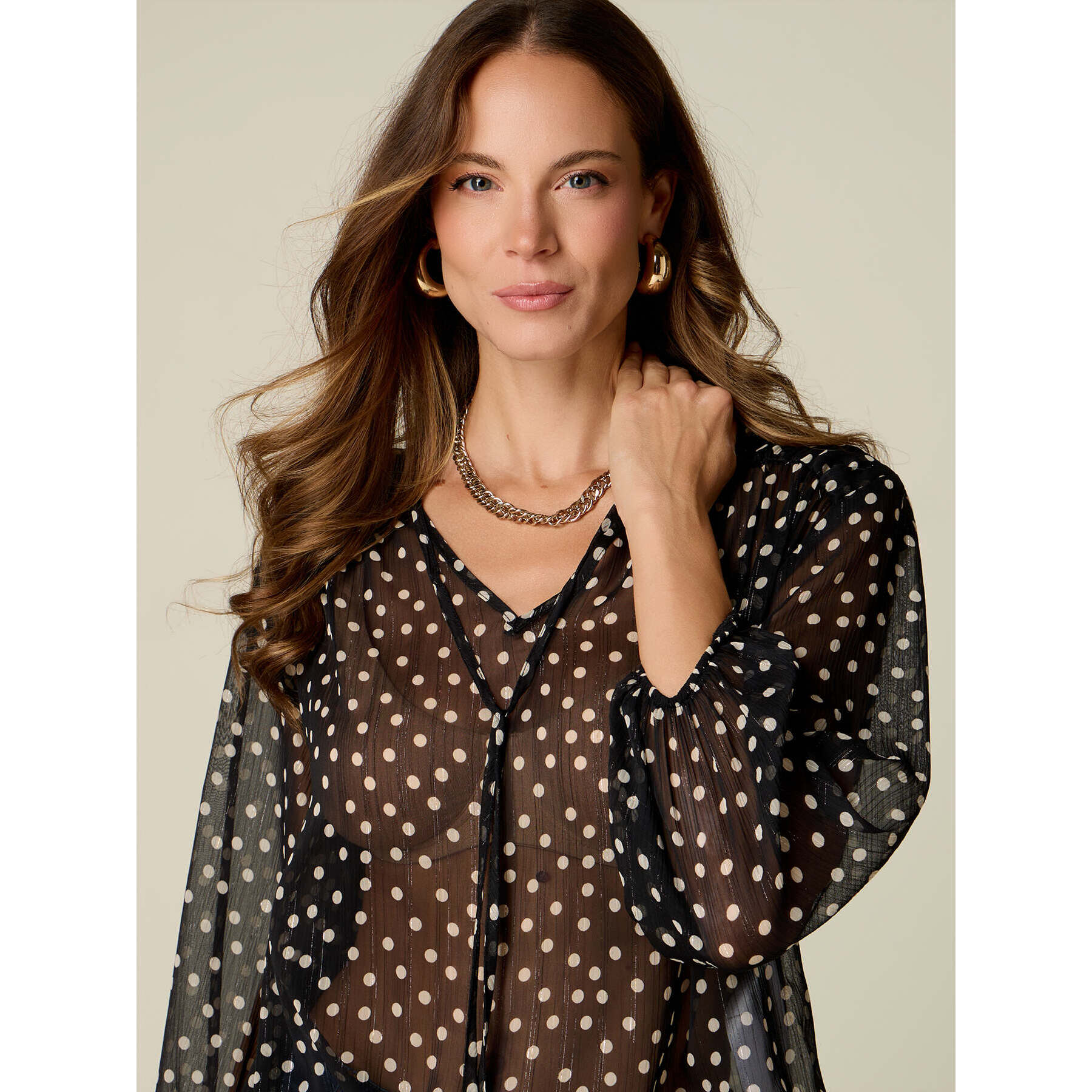 Oltre - Blusa in georgette a pois - Nero