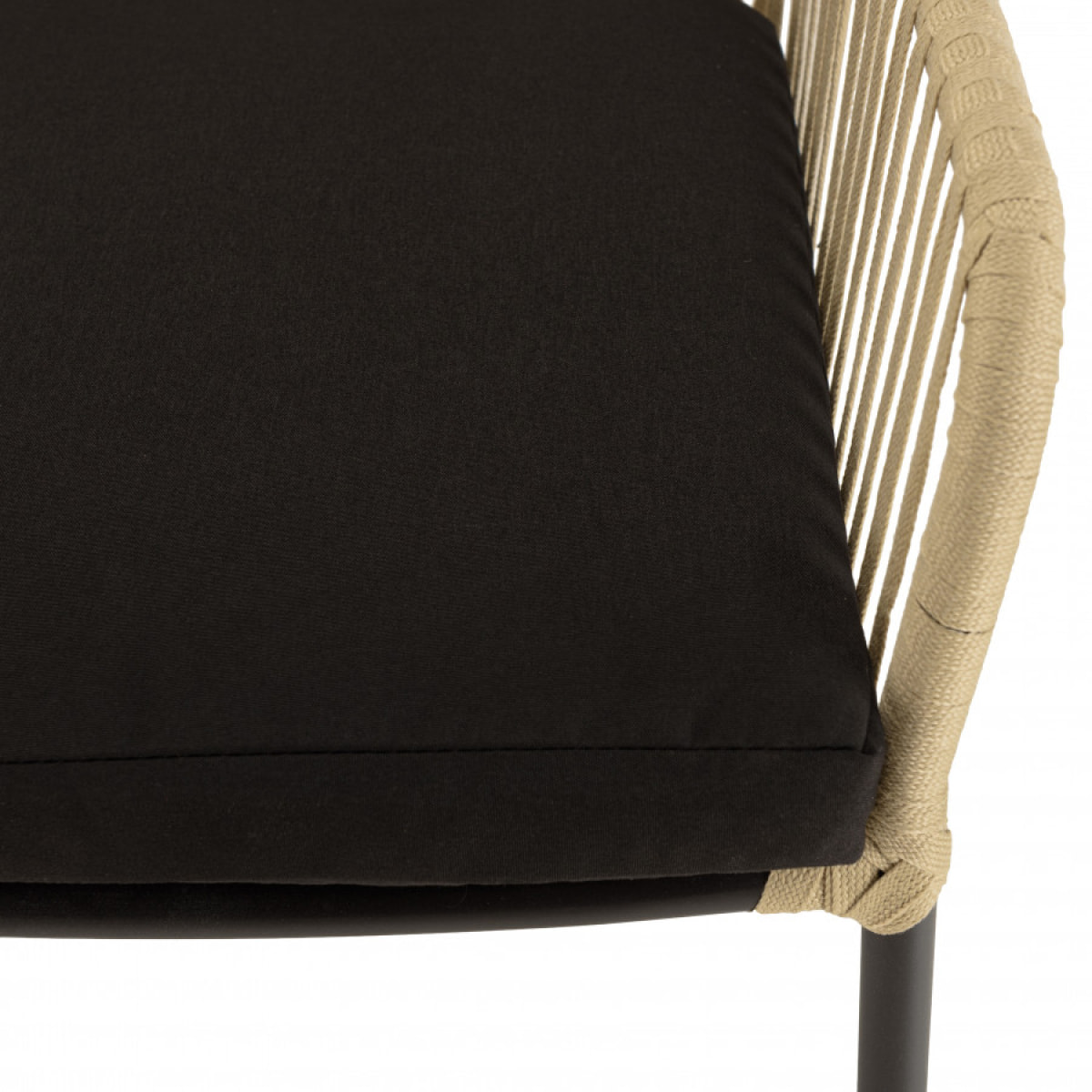 MALO - Lot de 2 fauteuils cordage couleur naturelle coussin assise noir