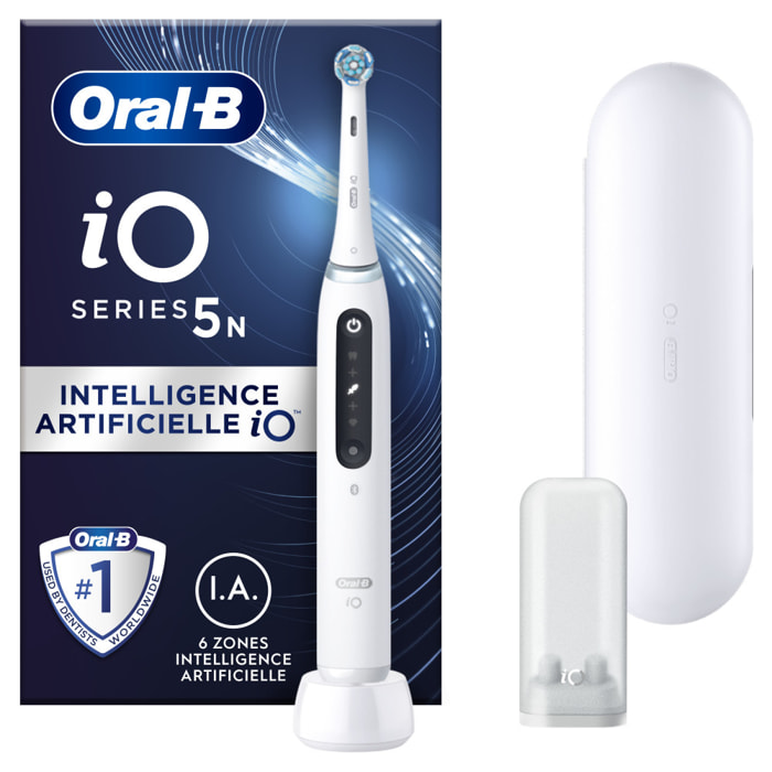 Oral-B iO 5N - Avec Etui de Voyage - Blanche - Brosse À Dents Électrique connectée