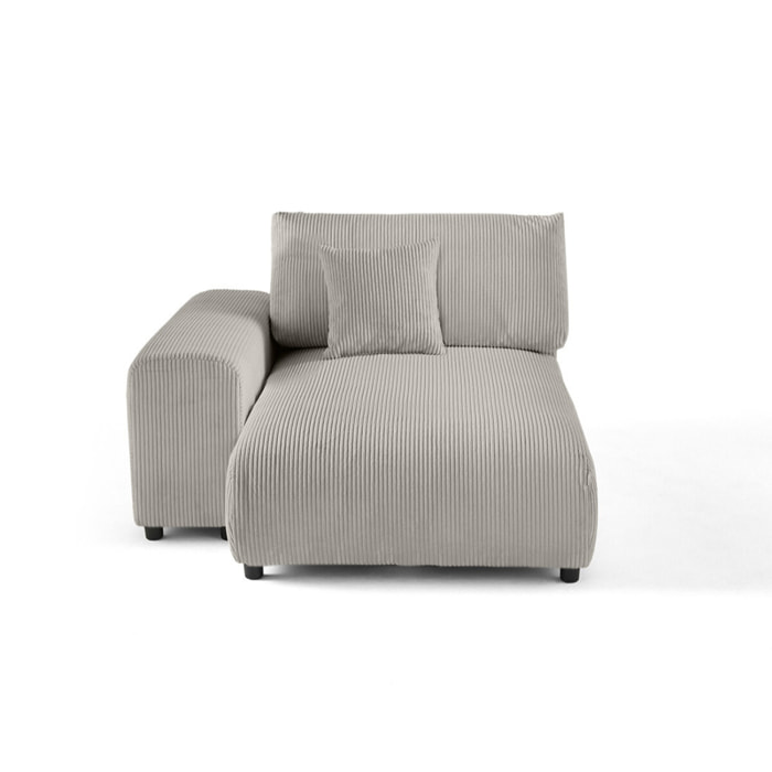 Garance - module d'assise méridienne gauche - en velours côtelé - Gris clair