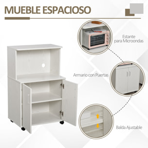 Aparador Auxiliar de Cocina para Microondas con Armario Estante Ajustable Blanco