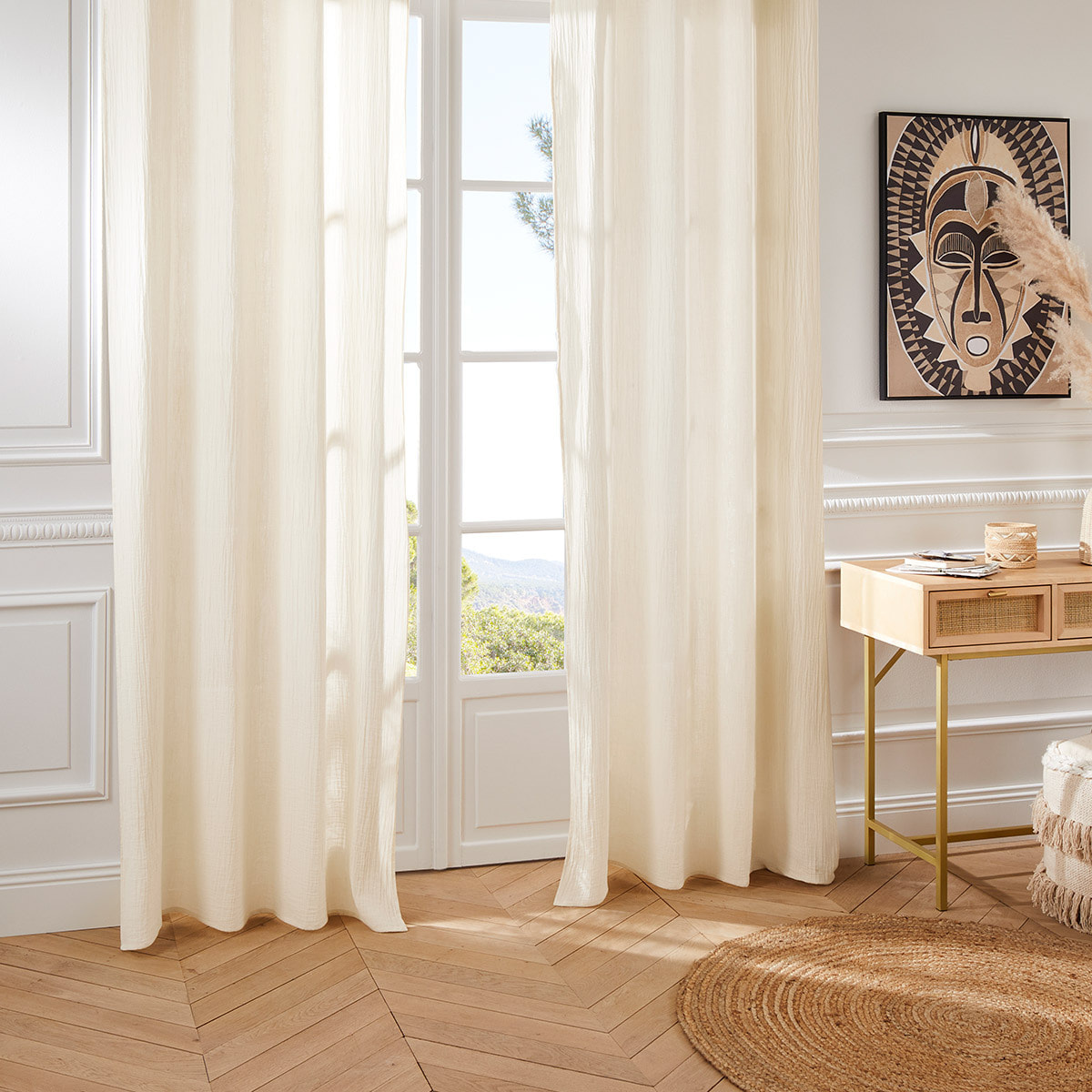 Rideau "Jamana" en coton 130x260cm blanc ivoire