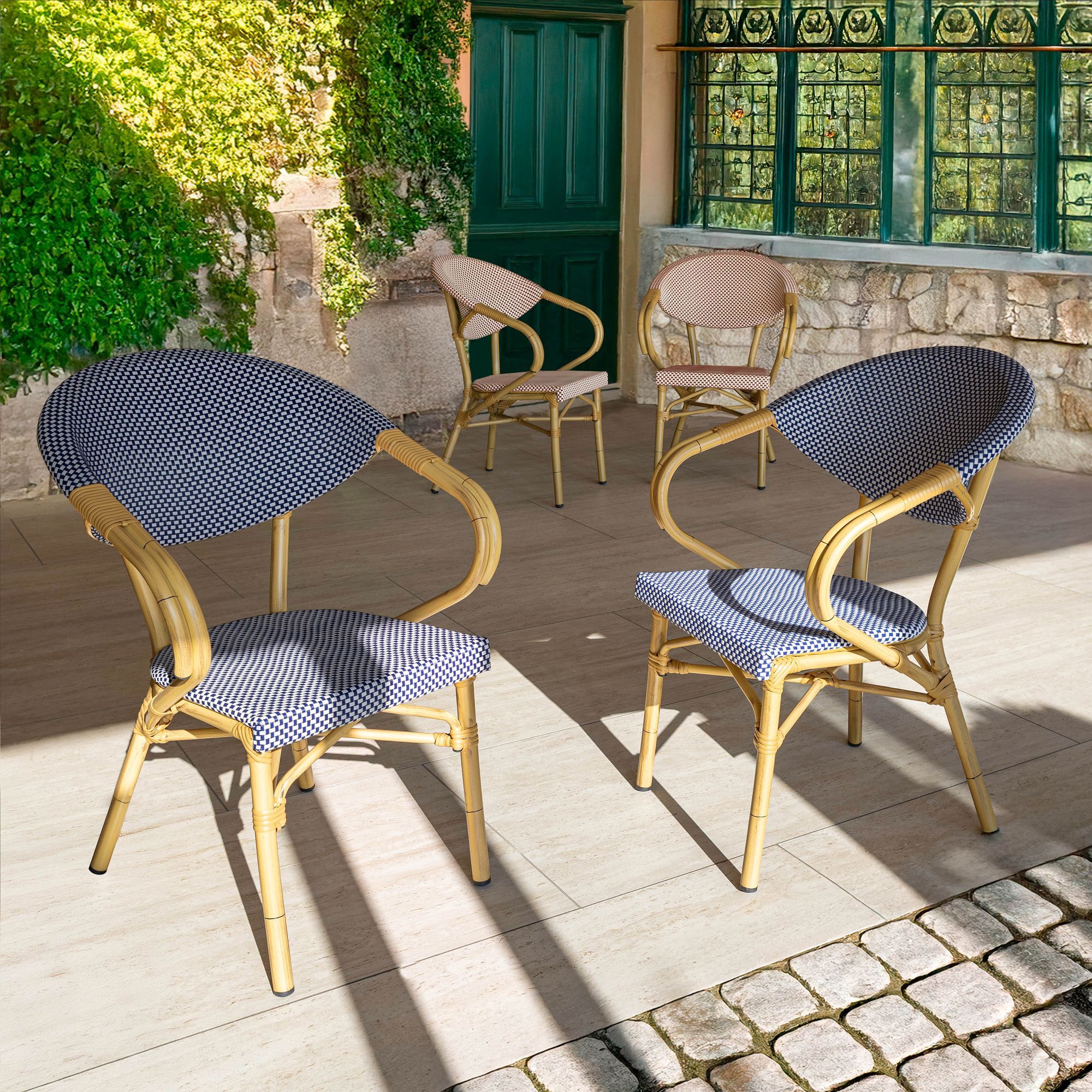 Lot de 2 fauteuils de table extérieur en textilène bleu AMALFI