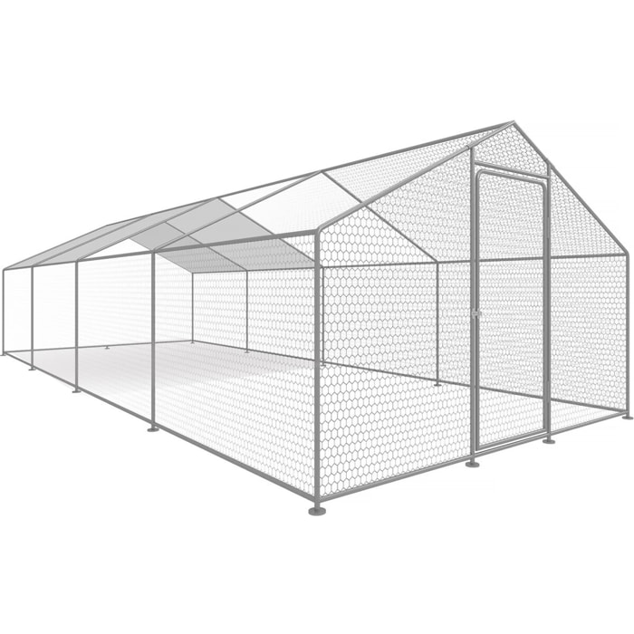 Enclos à poules 24 m² parc grillagé 8 x 3 x 2 M acier galvanisé
