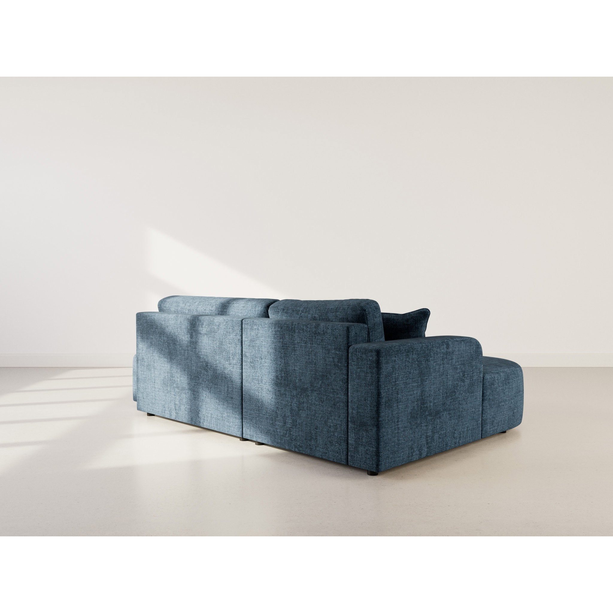 Miro - Canapé d'angle gauche 4 places convertible avec coffre en velours texturé - Bleu