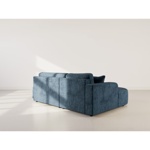 Miro - Canapé d'angle gauche 4 places convertible avec coffre en velours texturé - Bleu