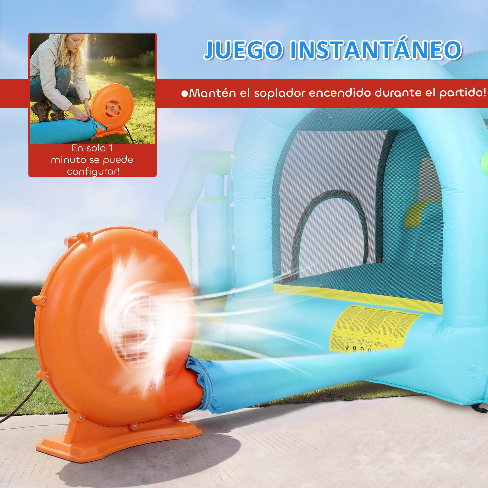 Castillo Hinchable Acuático 7 en 1 con Soplador 450W, Castillo Hinchable para Niños con 2 Toboganes, Trampolín, Piscina, Canasta, Columna de Boxeo, Exterior/Interior, 3-8 Años, 426x360x198 cm