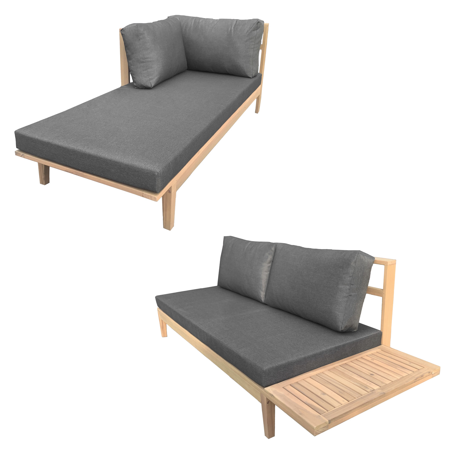 Salon de jardin en acacia 4 places PANGKOR - coussins gris