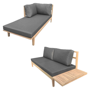 Salon de jardin en acacia 4 places PANGKOR - coussins gris