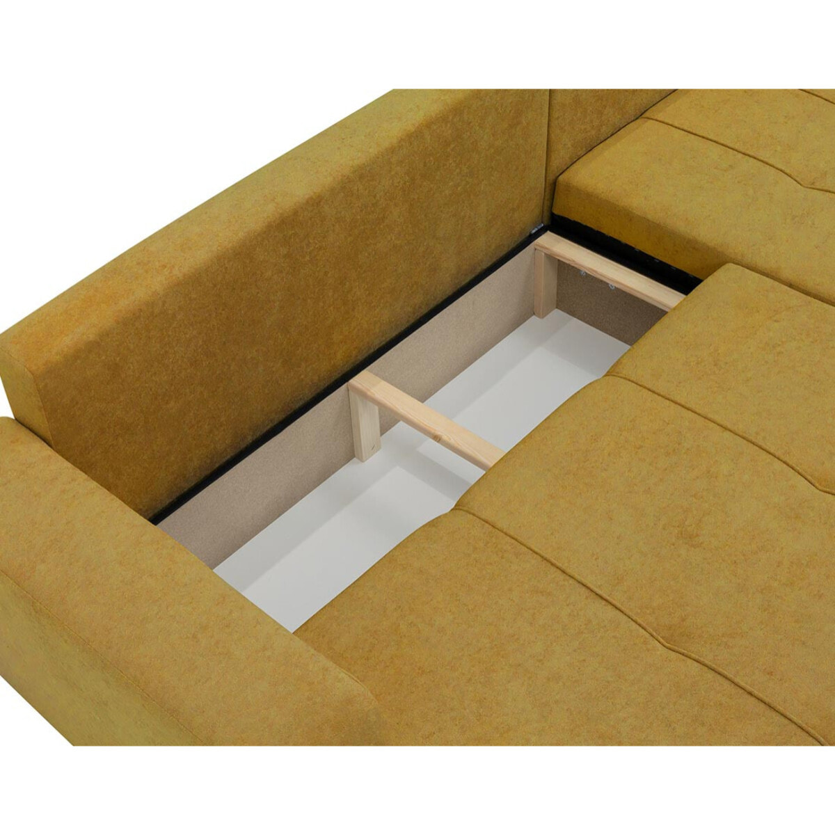 Nicole - Canapé d'angle réversible 5 places convertible avec coffre en tissu - Jaune