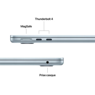 Ordinateur Apple MACBOOK Air 15" Puce M4 CPU 10 / GPU 10 coeurs Mémoire RAM 16Go Stockage 1To SSD Bleu ciel