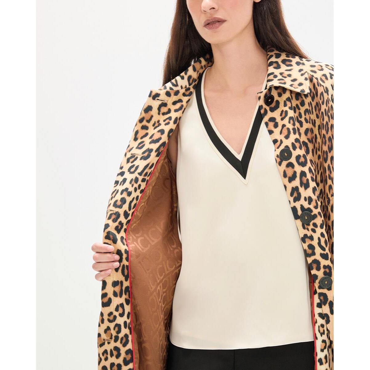 trench dritto con stampa animalier
