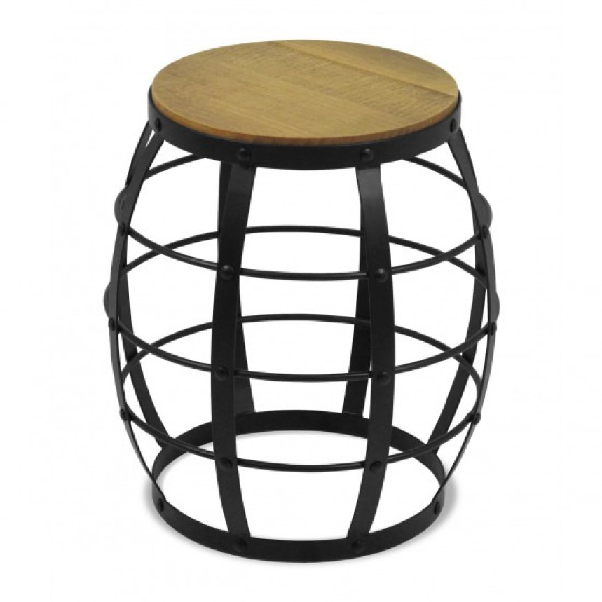 Tabouret rond en pin et métal - NORDIK