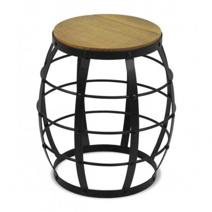 Tabouret rond en pin et métal - NORDIK