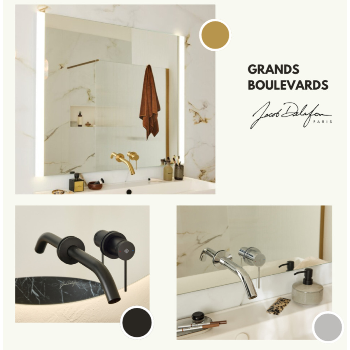 Miroir LED 2 trous 80 cm + mitigeur lavabo encastré Grands Boulevards Chromé + corps encastré