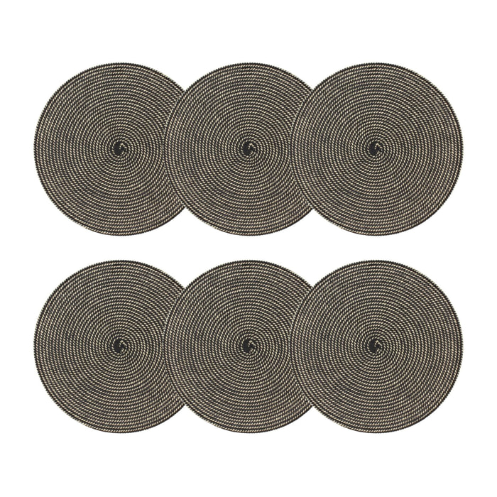 Lot de 6 sets de table rond en papier et coton noir 36cm