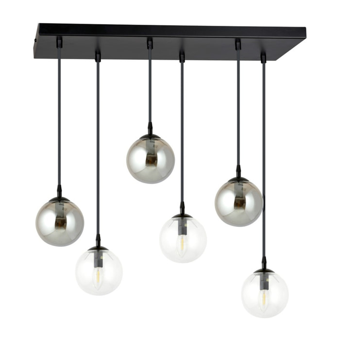 Lampada a sospensione Cosmo in acciaio nero e vetro
